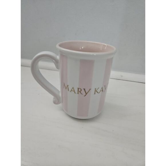 Mary Kay Pink & White Striped Gold Logo‎ Coffee Tea Mug Cup - Picture 1 of 6